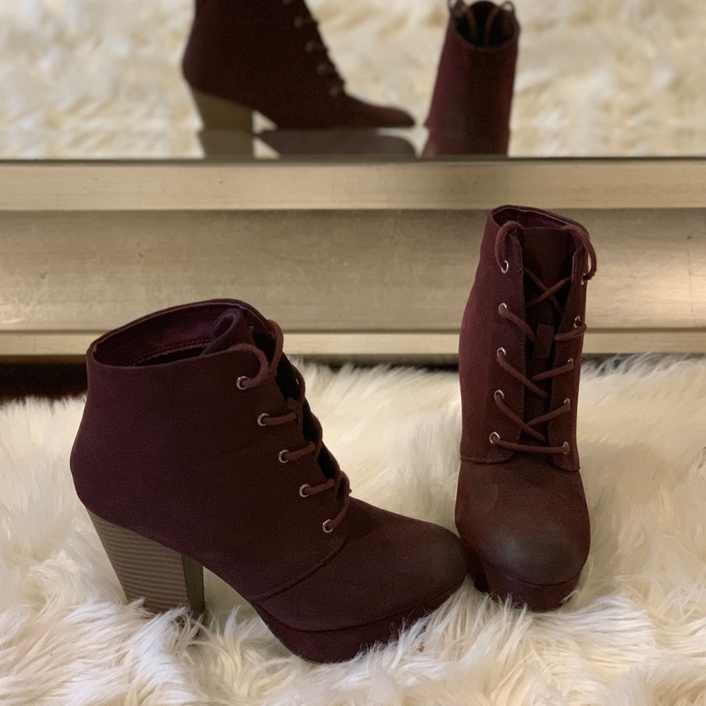 Burgundy High Heel Booties